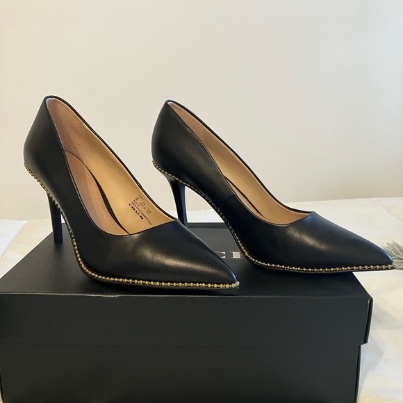 Shoes - COACH Waverly Signature Pointed-Toe Leather Pumps 8